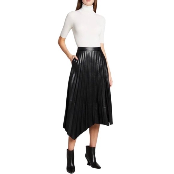 JONATHAN SIMKHAI • Black Vegan Leather Jayla Pleated Asymmetrical Midi Skirt, 2 - Picture 15 of 16